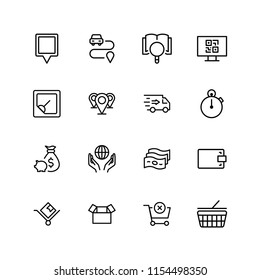 Online market flat icon set. Single high quality outline symbol of info for web design or mobile app. Thin line signs for design logo, visit card, etc. Outline logo of graphic online market