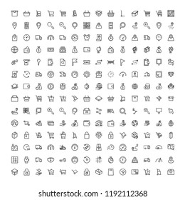 Online market flat icon set. Single high quality outline symbol of info for web design or mobile app. Thin line signs for design logo, visit card, etc. Outline logo of graphic online market