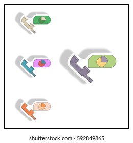 online market statistic information Vector illustration collection in paper sticker style of Business pie chart and handset