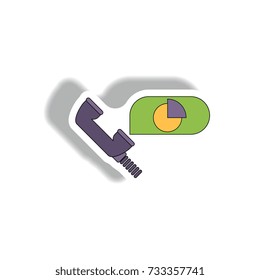 online market statistic information Vector illustration in paper sticker style of Business pie chart and handset