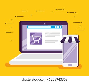 online market website in the laptop and smartphone