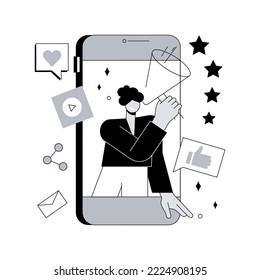 Ilustración vectorial de concepto abstracto de marketing en línea. Marketing digital, ventas en línea, estrategia de medios sociales, optimización SEO, ecommerce, servicio de agencia, metáfora abstracta de publicidad en internet.