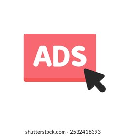 Online marketing ads click icon. Advertisement, seo, promotion, business, online, marketing concepts. Flat vector design isolated illustration.