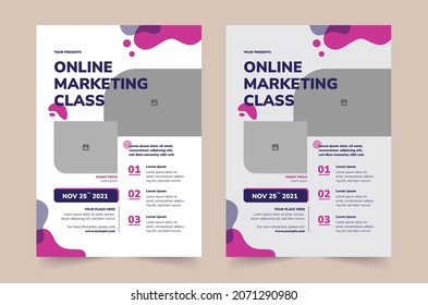 Online Marketing Class Flyer template. Kids back to school education poster, brochure cover layout