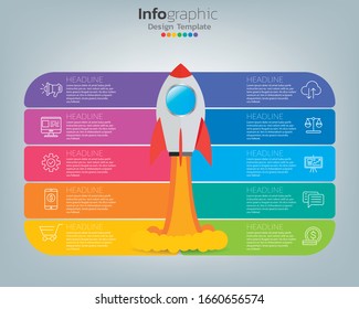 Online marketing concept. Banner with rocket, technology and social media.