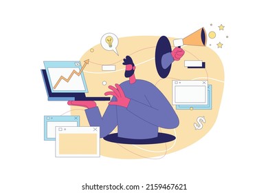Online marketing concept, digital marketing vector art, affiliate marketing illustration