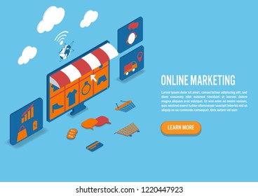 Online marketing concept in isometric vector design