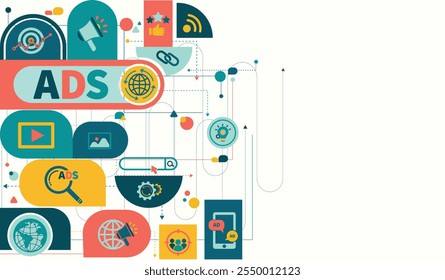 Concepto de marketing en línea para la venta de mercado digital y análisis de estrategia de comercio para la marca mediante el uso de herramientas digitales. Producto publicitario en línea y promoción por anuncio, anuncios, en Sitio web y redes sociales