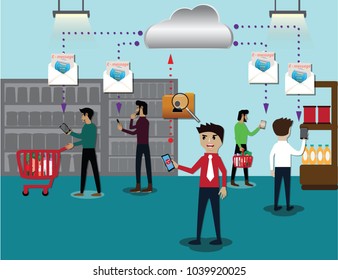 Online marketing concept,Owner do not use social network for promote his shop,no customer come – Vector Illustration
