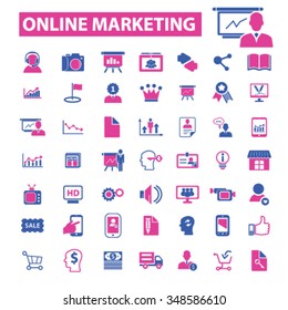 online marketing, digital advertising, video, image, brainstorm  icons, signs vector concept set for infographics, mobile, website, application
