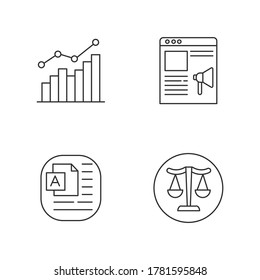 Online marketing elements pixel perfect linear icons set. Growing bar statistic. Analytics for sales. Customizable thin line contour symbols. Isolated vector outline illustrations. Editable stroke