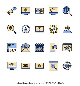 Online marketing filled outline icon set