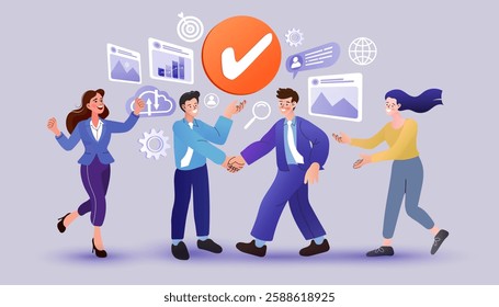 Online marketing, financial report chart, data analysis, and web development concept. SEO Optimization, web analytics and SEO marketing social media concept. vector illustration