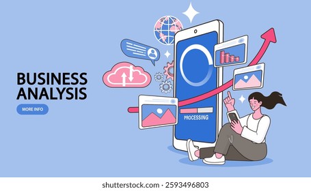 Online marketing, financial report chart, data analysis, and web development concept. SEO Optimization, web analytics and SEO marketing social media concept. vector illustration