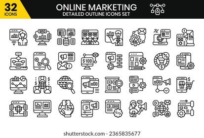 Online marketing (flat) icons set. The collection includes business and development, programming, web design, app design, and more.