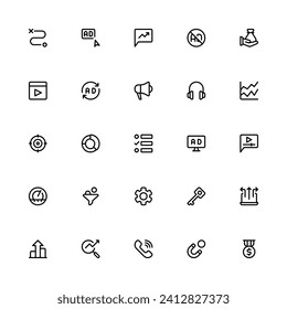 Online Marketing Icon Collection. Pixel Perfect Business Marketing Outline Style 2D Icon