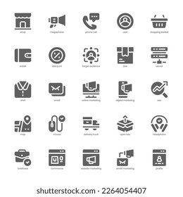 Online Marketing icon pack for your website design, logo, app, and user interface. Online Marketing icon glyph design. Vector graphics illustration and editable stroke.