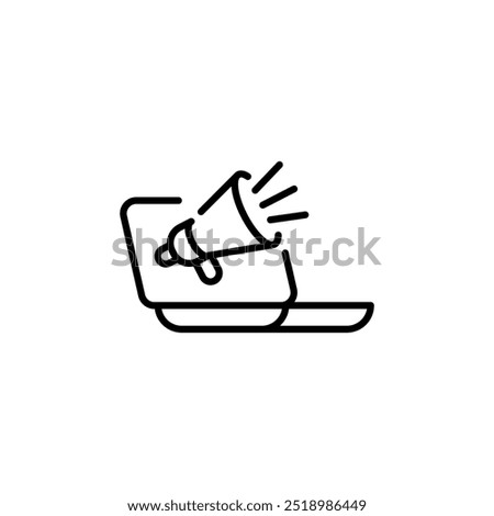 Online marketing icon. Simple icon representing digital advertising with a megaphone on a laptop screen. Ideal for social media, app, and web design. Vector illustration