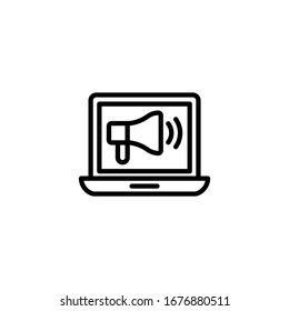 Icono de marketing en línea vector en lineal, icono de esquema aislado en fondo blanco