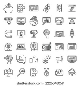 Online marketing icons set outline vector. Digital campaign. Email content