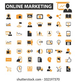 online marketing, management, market, promotion, advertising icon & sign concept vector set for infographics, website