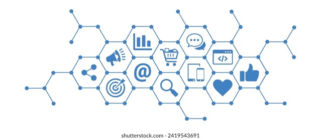 online marketing and social media marketing and SEO vector illustration