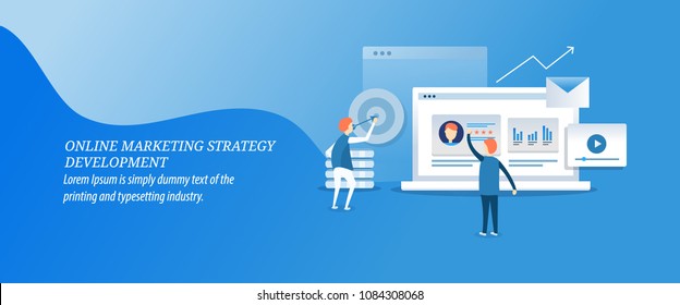 Online marketing - Marketing strategy development, Digital media marketing flat vector illustration