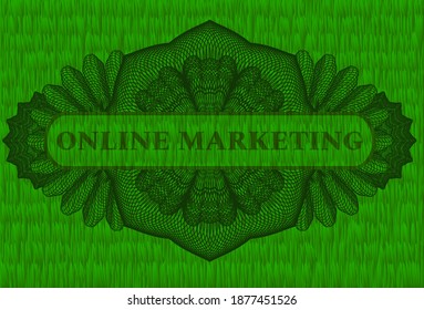 Online marketing text inside Linear grass grama realistic badge. Eco classic background. Illustration. 