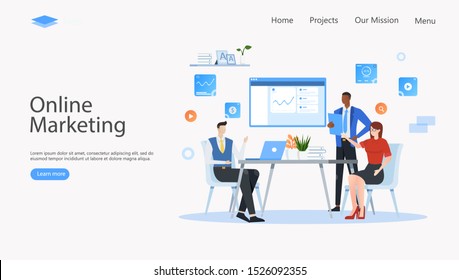 Online Marketing Vector Illustration Concept , Suitable for web landing page, ui, mobile app, editorial design, flyer, banner, and other related occasion