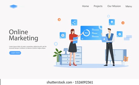 Online Marketing Vector Illustration Concept , Suitable for web landing page, ui, mobile app, editorial design, flyer, banner, and other related occasion