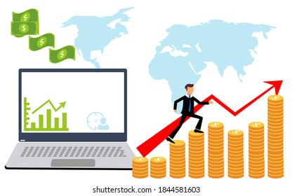 Online Marketing vector illustration. Internet business process - abstract banner in flat style. Concept of strategy, analytics, successful result and profit growth.