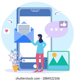Online marketing vector illustration. Warning Ads, Propaganda, Speech Bubbles and Social Media Icons. Public Relations and Public Relations, Communications, Agency Promotion Pr.