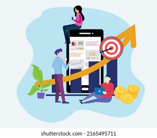 online marketing vector using mobile phone and business infographic presentation