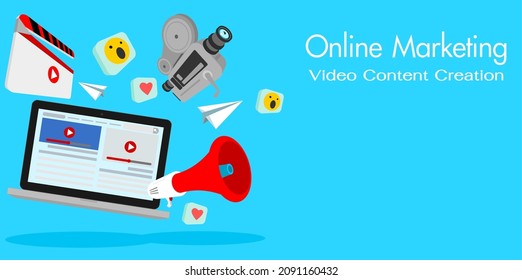 online marketing Video content creation.  vector illustration. Online advertising