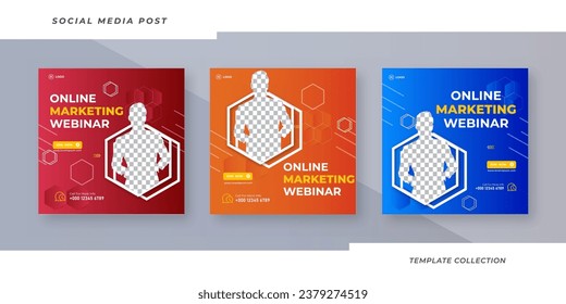 Online marketing  webinar banner for social media post template  Set , Corporate Business Promotion Social Media Web Banner, Square Flyer Unique Design