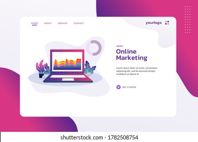 Online marketing Website template design. Modern vector illustration concept of web page design for website and mobile website development. Easy to edit and customize.