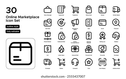 Online Marketplace Line Icon Set: Product Listings, User Reviews, and Digital Commerce Icons