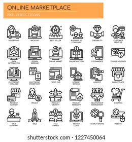 Online Marketplace , Thin Line and Pixel Perfect Icons