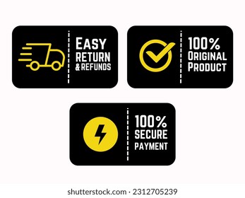 Online Marketplace website banners, 100% secure payment, Easy return and Refunds, 100% original product, Ecommerce icon, online store, 