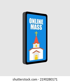 Online Mass. Prayer on Internet. Web confession. Confess in smartphone. Concept modern religion and gadgets