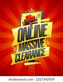 Limpieza masiva en línea, pedido diseño de banners web en línea con smartphone y carrito de compras con cajas