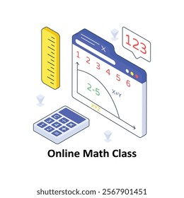 Online Math Class isometric Colored illustration. EPS File stock illustration