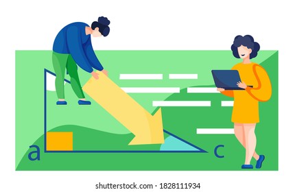 Online math course. Learning mathematics in internet, idea of distance education and knowledge. Science, technology, engineering, mathematics education. Teacher conducts a lesson for students remotely