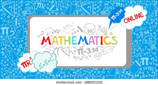 Online math course. Learning mathematics in internet, idea of distance education and knowledge. Science, technology, engineering, mathematics education. Flat vector illustration