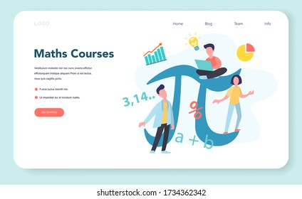 Online math course web banner or landing page. Learning mathematics in internet, idea of distance education and knowledge. Isolated flat vector illustration