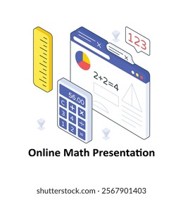 Online Math Presentation isometric Colored illustration. EPS File stock illustration
