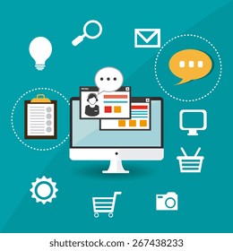 Online Media design over blue background, vector illustration.