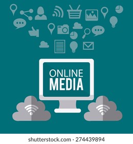 Online media design over blue background, vector illustration.