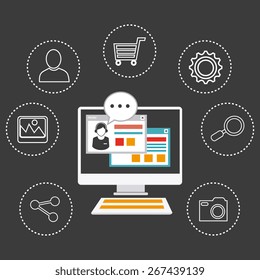 Online Media design over gray background, vector illustration.