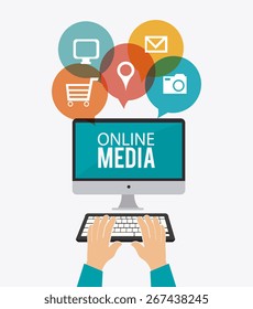 Online Media design over white background, vector illustration.